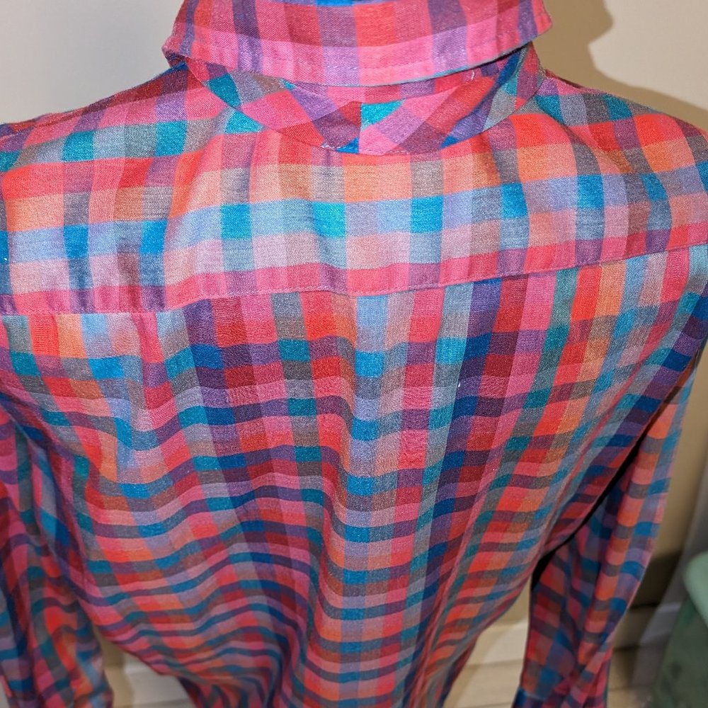 Vintage 80s Career Guild Plaid Button Front Blouse Top Womens Size XL - Picture 3 of 6